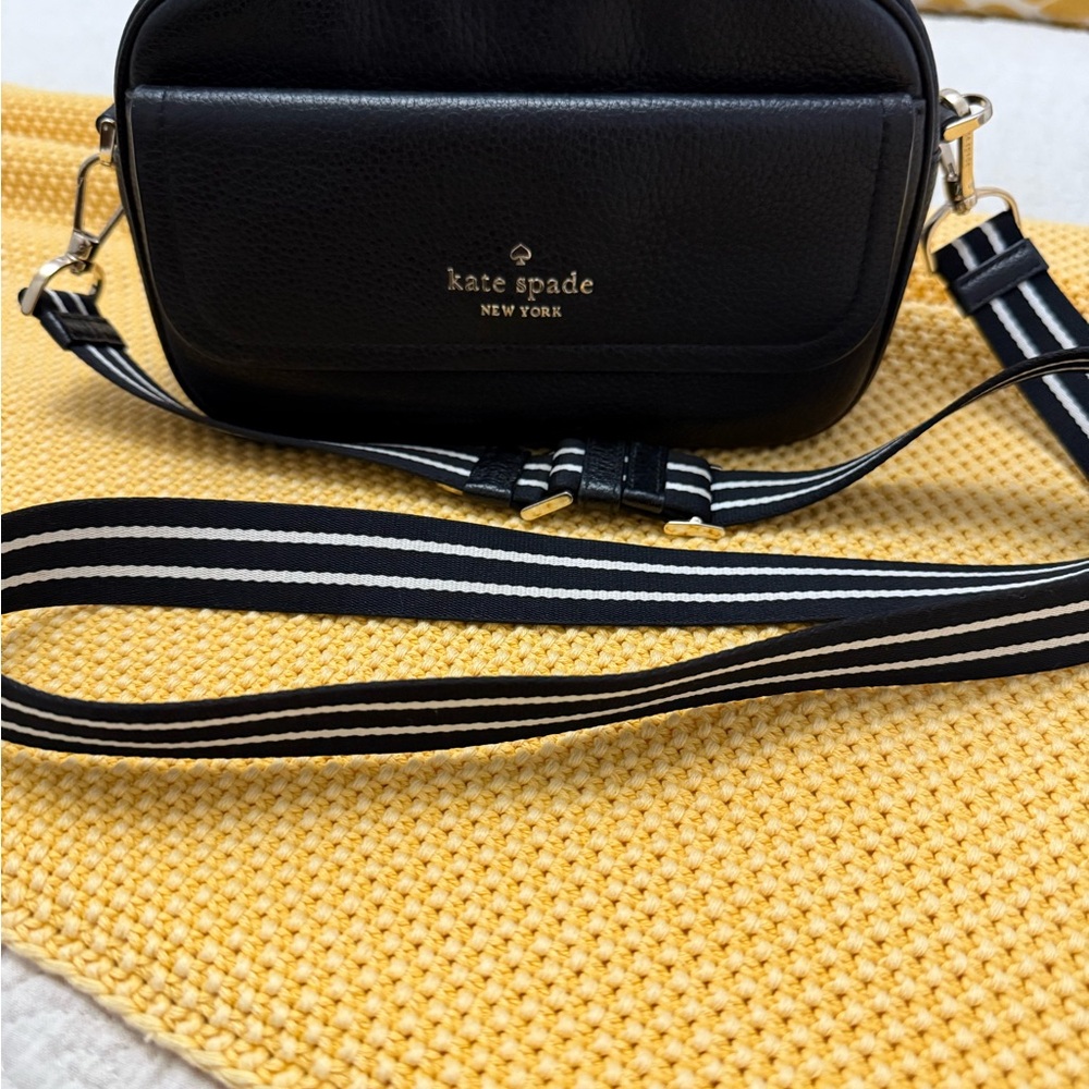 Kate Spade Black Crossbody Bag with Striped Strap